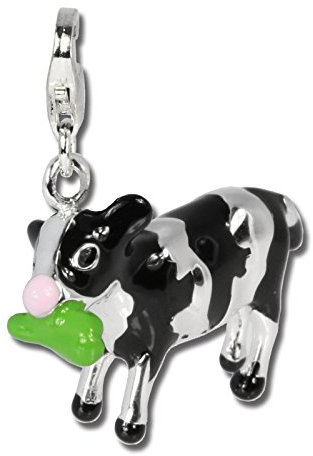SilberDream Charm 925er Silber Emaille Armband Anhänger schwarz Kuh FC640 Silber Charmsschmuckanhänger