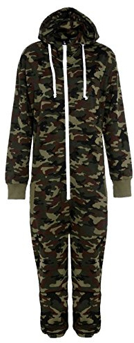 Mens Camo Camouflage Onesie Hooded Zip Onesies Playsuit All in One Piece Jumpsuit Nouvelle Adult onesie Size Aztec Print Hoodie, CAMOUFLAGE GREEN, Large