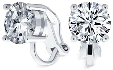 2Ct Brillant Geschnittene Solitär Runde Cubic Zirconia CZ Clip On Steckerohrringe Für Frauen Ohne Piercing Silber Plattiertes Messing