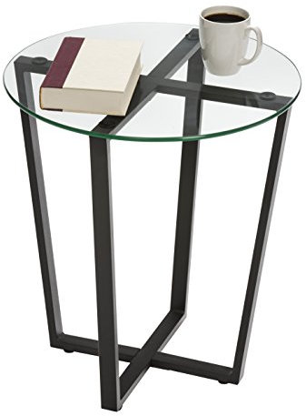 Mango Steam Mesita Auxiliar Moderna de Vidrio Redondo - Vidrio Claro/Base Negro