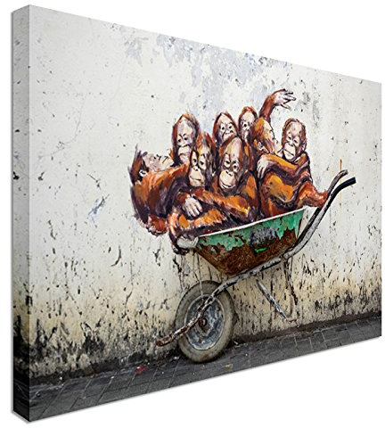 Orangutans wheelbarrow Street art 12x16 inches | Canvas Art Cheap Wall Print, classic style canvas prints, premium wooden frames