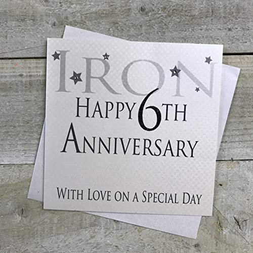 white cotton cards Iron Happy 6th Love On A Special Day, Handmade Anniversary Card (Code AW6)