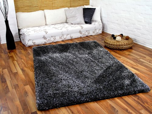Feeling Hochflor Shaggy Teppich Mix Anthrazit in 24 Größen