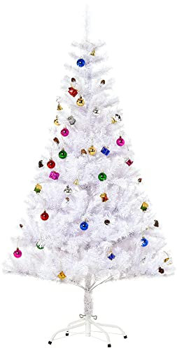 HOMCOM Weihnachtsbaum künstlicher Christbaum Tannenbaum Baum 150cm mit Ständer inkl. Dekor (150cm, weiß/Weihnachtsbaum)