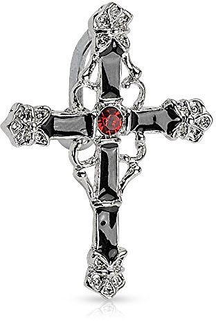 Autiga Bauchnabelpiercing Top Down Kreuz Gothic Zirkonia Kristall Bananabell Silber