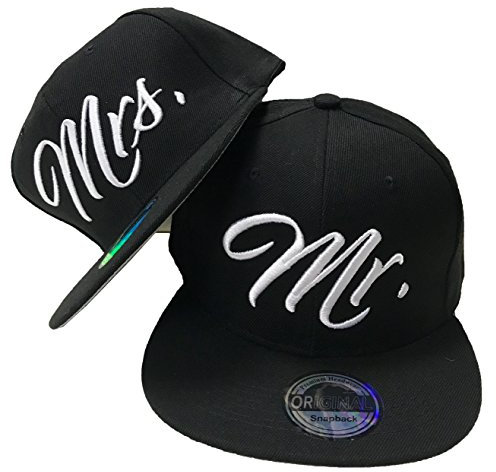 JameStyle26 Mr. & Mrs. Snapback Set USA Cap Kappe Basecap Mütze Trucker Cappy Kult (Mr. Mrs. Set Schwarz)