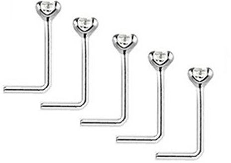 Clear Crystal Nose Studs PACK OF 5 STERLING SILVER Thin 0.6mm Bar L SHAPE (5x 1.5mm)