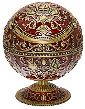 Winddichter Vintage-Aschenbecher mit Deckel für Zigaretten, Metall, tragbarer Zigarren-Aschenbecher, Geruchsvernichter für drinnen und draußen, handgeprägtes Rosenmuster, Frauen, Kinder (dunkelrot)
