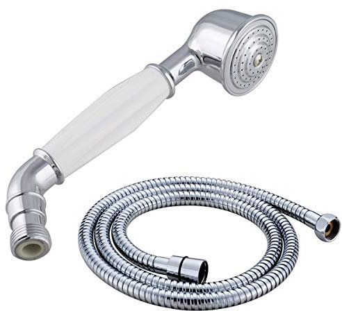 Retro Nostalgie Regendusche Handbrause Duschkopf Silber Messing mit Brauseschläuche