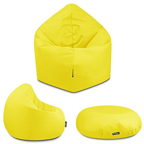 BuBiBag - 2in1 Sitzsack Bodenkissen - Outdoor Sitzsäcke Indoor Beanbag in 32 Farben und 3 Größen - Sitzkissen für Kinder und Erwachsene (100 cm Durchmesser, Gelb)