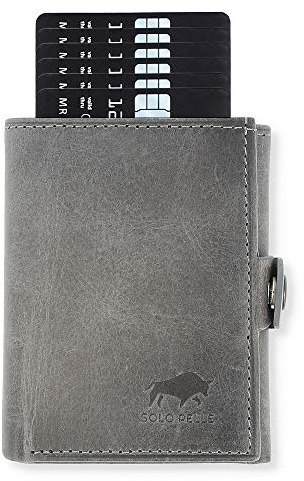NEU: SOLO PELLE® Slim Wallet mit Münzfach [12 Karten] Slimwallet Riva [RFID-Schutz] Kartenetui mit Münzfach [Leder] Smart Wallet für Männer und Damen (Steingrau)