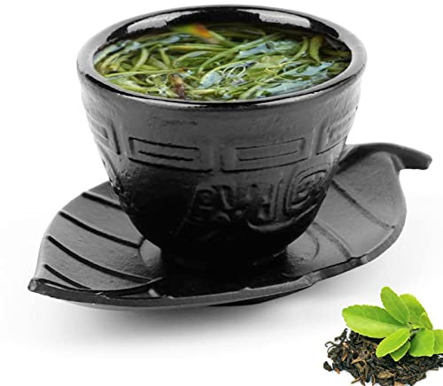 Tasses à thé en fonte 100ml, Service à thé Japonaise Asiatique avec soucoupe en forme de feuille cadeau pour amateur de thé
