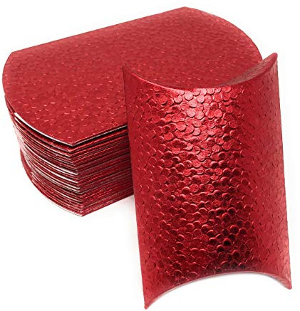 Pillowbox Kissen-Schachtel Faltschachtel, Geschenkbox aus Papier Geschenkschachtel mit erhabenem, Tropfen/Punkte Muster (25x Rot – 11,5 x 7,5cm)