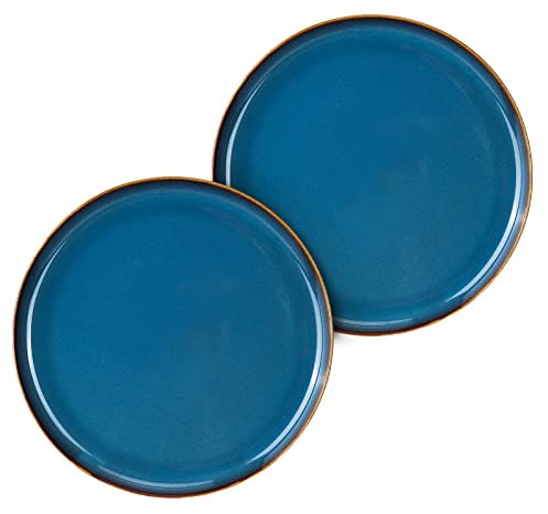 CSYY Porzellanteller Set, 21,6 cm, Blau, Pastateller, Dessert-Vorspeisenteller, Porzellan-Salatteller, 2er-Set für Mittagessen, Küche, Party, spülmaschinen- und mikrowellengeeignet