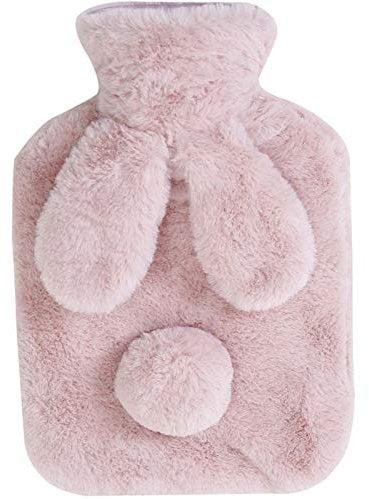 XXXXW Wärmflaschen/Bettflasche Warmwasserbeutel Handwärmer Haushalt Wärme Warmwasserflaschen mit Kaninchenohrbedeckung Neu Sicher und Langlebig (Color : Pink)
