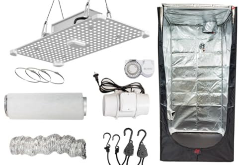 Growbox Komplett Set LED 720 Watt 120x120x2000 cm - Mini Klein Homebox Grow-Set Zuchtzelt Growschrank Growzelt Anbau Indoor