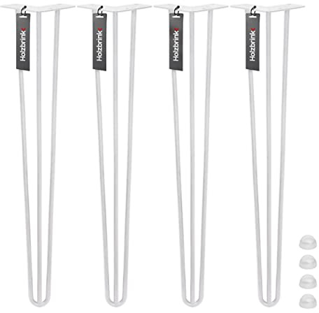 HOLZBRINK 4X Pied de Table en Acier Hairpin, Triple Barre, Pied de Meuble Épingle, Hauteur : 80 cm, Couleur : Blanc Signalisation, HLT-13A-80-9016