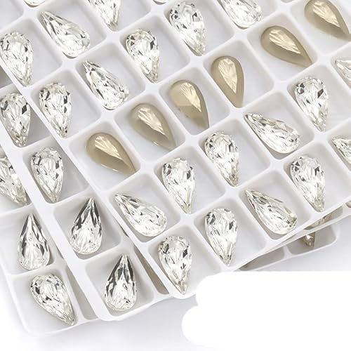 7x14 mm Gota de diamantes de imitación Cristales Brillo Cristal CrystalK9 Piedras sueltas de vidrio Pegamento en las uñas Diamantes de imitación-Cristal, 7x14 mm 10 piezas