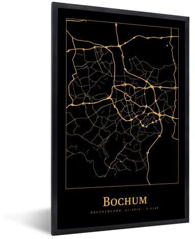 MuchoWow Poster Bilder Wanddeko Deko Wohnzimmer 20x30 cm Karte - Bochum - Gold - Schwarz