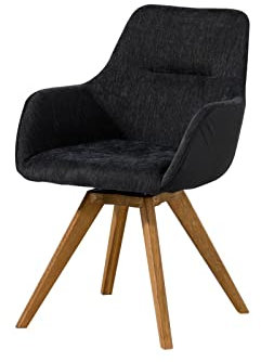 MASSIVMOEBEL24.DE | Tacoma Drehstuhl aus Massivholz in Schwarz #11 | 100% Polyester + Beine aus Wildeichenholz | 56 x 60 x 87 cm | Bürostuhl Schreibtischstuhl
