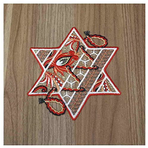 DSD Design-Studio Drechsler Winter-Tischdecke Sternentraum Plauener Spitze modernes Deckchen Stern mit Ornamenten Tischdeko Weihnachten rot-Gold