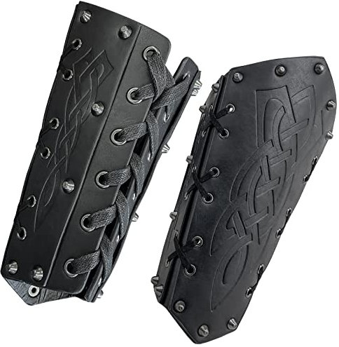 HiiFeuer Mittelalterliche Geprägte Armschienen, Retro Armschützer Aus Kunstleder, Vintage Armschützer Für LARP, Ren Faire (Schwarz A)