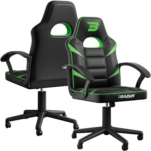 BraZen Ergonomic Office Gaming Chair for Adults Computer Adult Gaming Chair PC Red Mid Back Computer PC Ergonomic Video Gamer Chairs For Adults - Valor Green