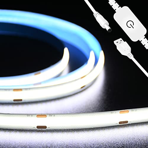 INDARUN Ruban LED COB USB 2m 320led Blanc Froid, Bande LED 5V avec Gradateur Tactile, Bande Lumineuse pour Armoire, Chambre, Éclairage Maison DIY
