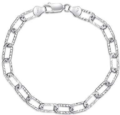 LELOUCHY Bracelet de cheville en argent sterling 925 massif de 5,2 mm à maillons trombones pour hommes, femmes, garçons, filles de 2,4 cm, 11 inch, Nickel