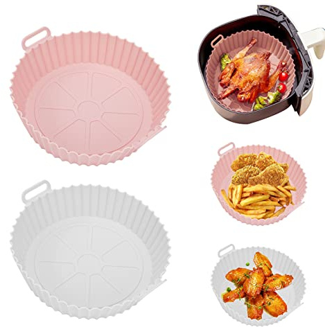 Teglie per Friggitrice ad Aria 21 cm Riutilizzabili Accessori per Friggitrice ad Aria in Silicone Pentola in Silicone per Friggitrici adAria Forni Microonde