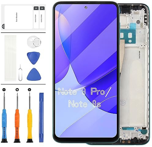 Pantalla LCD para Xiaomi Redmi Note 9 Pro Pantalla de repuesto para Xiaomi Redmi Note 9S LCD Display Touch Glass Digitalizador Asamblea Kit de piezas de reparación (verde con marco)