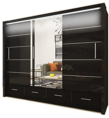 INTERWOOD High Gloss Sliding Doors Wardrobe (Black, 255CM)