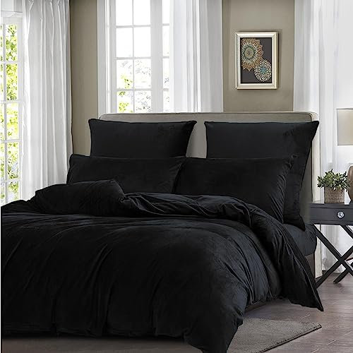 Boqingzhu Winter Bettwäsche 135x200cm 4Teilig Plüsch Schwarz Biber Flanell Warm Kuschelig Flauschig Bettwäsche Teddy Fleece Samt Cashmere Touch Bettbezug 135x200cm mit Reißverschluss