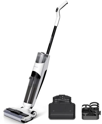 PUREPLUS Aspirador Inteligente en Seco y Húmedo, Aspirador Inalámbrico para Suelos Duros con Sistema de Limpieza de Bordes y Autolimpieza para Eliminar la Suciedad Húmeda y Seca