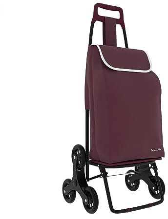 Leonardo - trolley per la spesa , carrello per la spesa con Tre Ruote Girevoli Saliscale , Trolley Portaspesa con chiusura a strappo , borsa Rimovibile. Bordeaux
