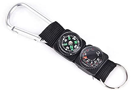 Qihuyi Karabiner Kompass Schlüsselanhänger - Multifunktionaler Karabiner mit Kompass-Thermometer | Survival Kompass Thermometer Schlüsselanhänger für Camping Reisen Bergsteigen