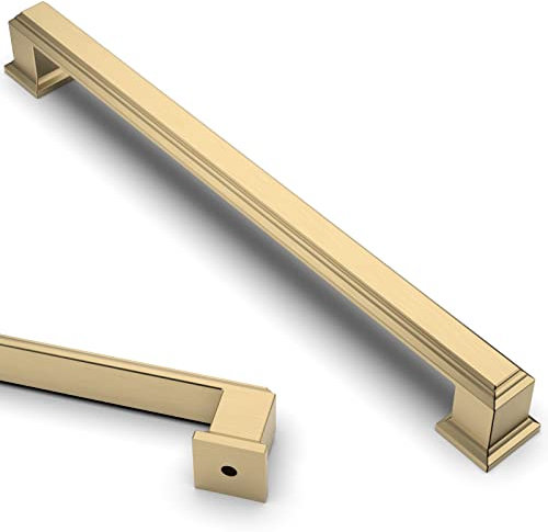 9BUILD 10 Pack 192mm Brushed Brass Cabinet Pulls - Kitchen and Drawer Handles - Zinc Alloy Wardrobe and Cupboard Door Handles