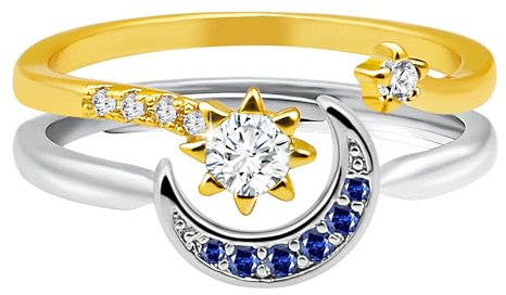 DAYANEY Sun and Moon Ring Set Matching Rings for Women, Adjustable Celestial Jewelry Anillos Para Mujer Stackable Rings as Friendship Gifts for Friends, Gold and Silver Rings for Teen Girls Daughter