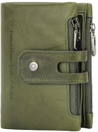 DSOUWEH Robuste Herren Geldbörse mit Kuhfell und kratzfestem, reißfestem Rindsleder, Herren Geldbörse, Leder Geldbörse, Kurze Geldbörse, sicher, dunkelgrün