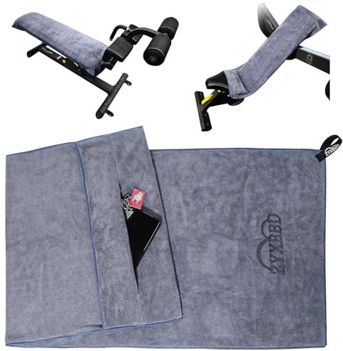 ZYXBBD Fitness Handtuch I Sporthandtuch Fitnessstudio 120x50cm I rutschfest Gym Handtuch mit Fixierung und Reißverschluss Tasche I Mikrofaser Handtuch XL (Grey, 120 x 50 cm)