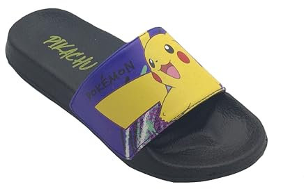Pokemon, Boys or Girls Sliders, Flip Flops, Pool Sandals, Black Size 1