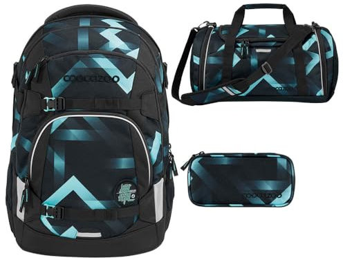 coocazoo MATE Schulrucksack-Set 3tlg inkl. Sporttasche und Schlamperbox (Laser Lights)