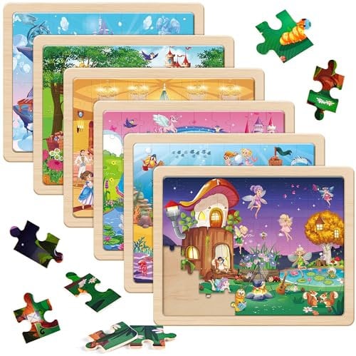 SYNARRY Wooden Princess Jigsaw Puzzles for Kids 3 4 5 6 7 8 Year Olds, 6×60 Piece Children Puzzles 4-8, Educational Toys Gifts for Toddler Children Girls Boys