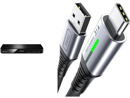 Panasonic DMP-BDT180EB 3D Smart Blu-Ray Player - Black, USB, Ethernet & INIU USB C Charger Cable 2m 3.1A Type C Cable Fast Charging, Braided USB A to USB-C Phone Charger