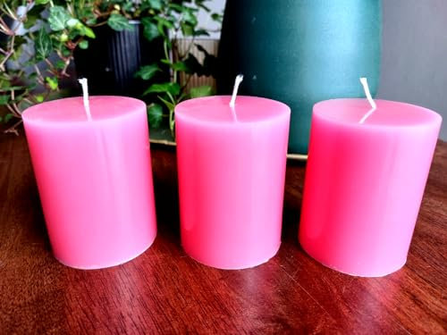 meytrade Stumpenkerze Trendkerzen pink rosa fuchsia Tischdeko modern 3er Set edel seidig schöne Kerzen lange Brenndauer ca. 33h / Kerze, meyei008