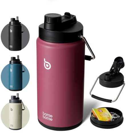 Bottle Bottle Insulated Water Bottle 2L with Straw and Dual-use Lid Half Gallon Water Jug Vacuum Stainless Steel for Workout and Sports Insulated Beer Growler with Handle (red