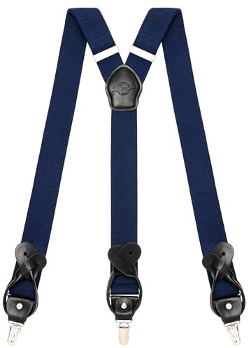 Kohentact Hosenträger Herren mit Clip- und Knopfbefestigung, inklusive 6 Knöpfe, 3,5 cm Breite Y-Form für Körpergrößen bis 200 cm Suspenders for Men 1 (Marineblau)