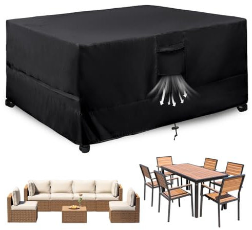 Vailge Abdeckung für Gartenmöbel Wasserdicht, Schwarz Rechteckig 180x120x75cm, Winterfest Oxford Gewebe Abdeckplane mit Belüftungsöffnungen für Gartentische und Möbelsets