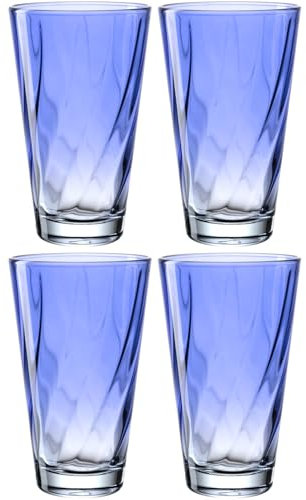 LEONARDO HOME Twist 046971 - Lot de 4 verres à jus de qualité supérieure et modernes - Verres à eau ergonomiques et incurvés - Pour un usage quotidien - Bleu - 300 ml