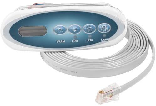 53238 Mini-Ovales 4-Tasten-Bedienfeld für Balboa VL200 Heizmantelsystem, Whirlpool-Spa-Temperaturregler mit LCD, RJ45 8-polig, inklusive 55472 (Oberseite) und 11393 (Overlay), 2,1 m langes Kabel
